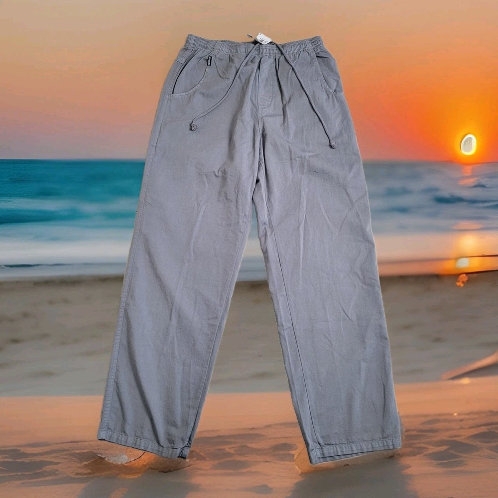 🌴NWT Crazy Shirts Hawaii Pants Mens L Smoke Gray Resort Relaxed Cotton Twill